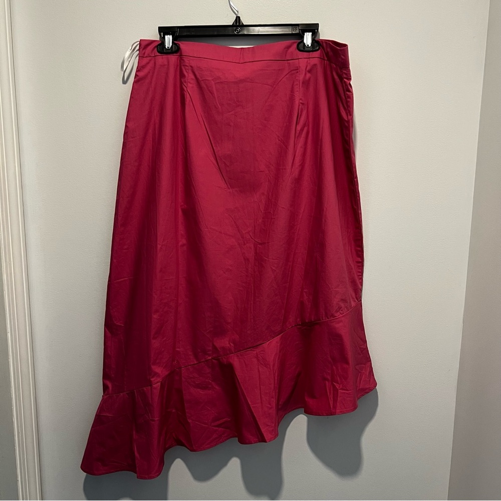 Lulus Sweet Destiny Pink Asymmetrical Ruffled Midi Skirt Women’s XL Side Zipper